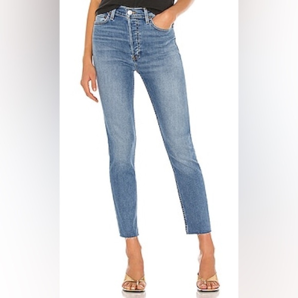 RE/DONE Originals Revolve 90s High Rise Slim Fit Ankle Crop Button Fly Size 25